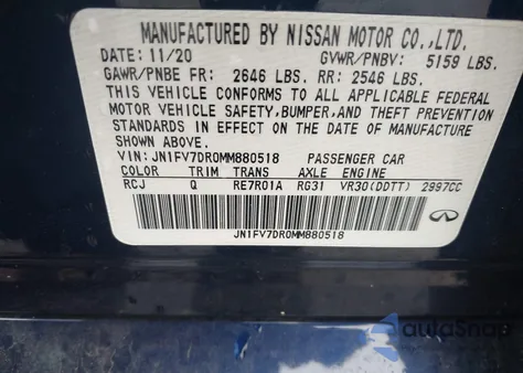 2021 Infiniti Q50 Red Sport 400 Awd z USA, uszkodzony, nr VIN JN1FV7DR0MM880518